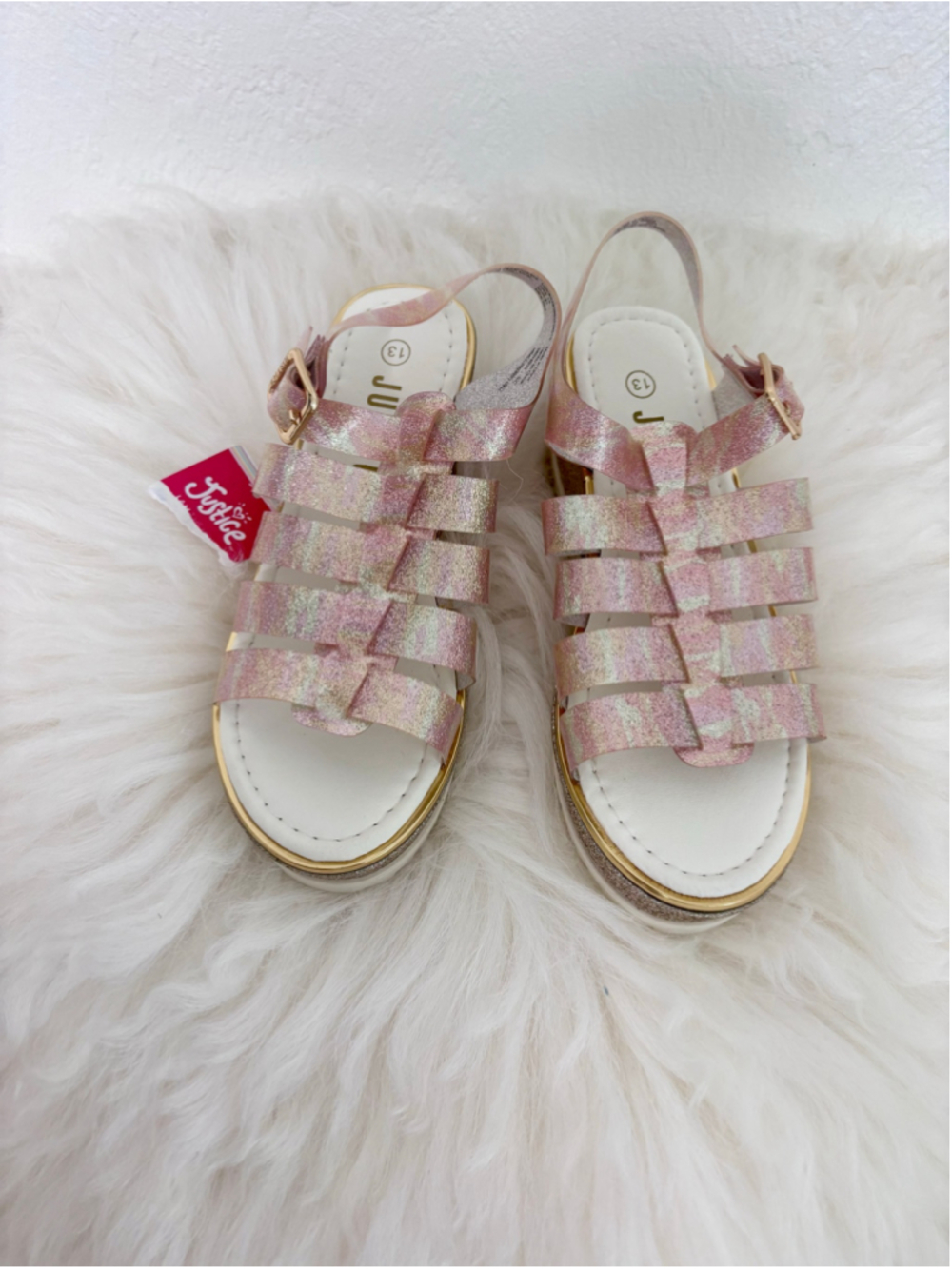 Girls Justice Glitter Wedge Sandals Pink Gold Size 13